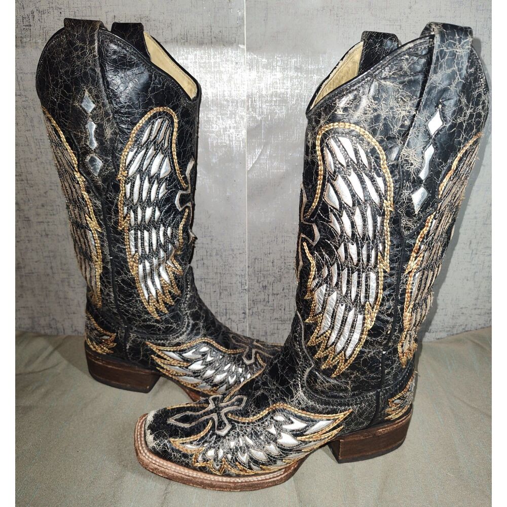 Corral Winged Cross Distressed Women's Western Boots Sz 6M